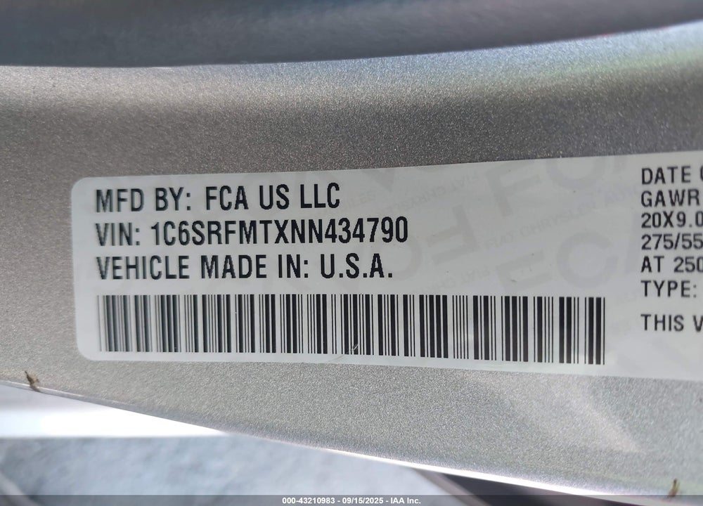 2022 RAM 1500 VIN: 1C6SRFMTXNN434790