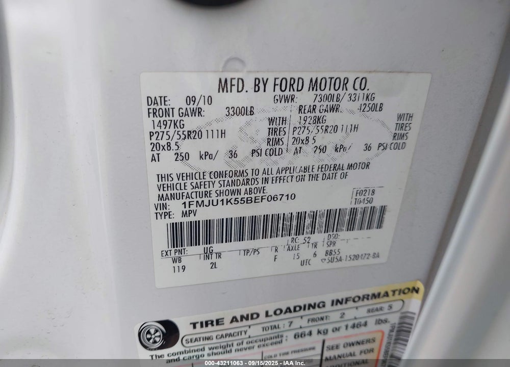 2011 FORD EXPEDITION VIN: 1FMJU1K55BEF06710