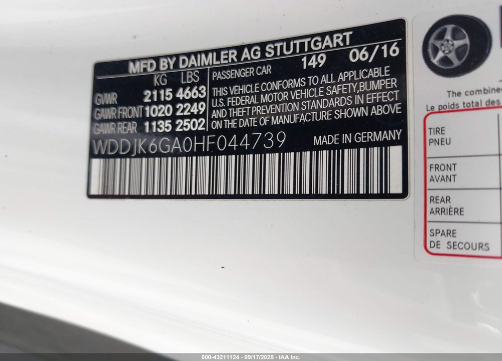 2017 MERCEDES-BENZ SL 450 VIN: WDDJK6GA0HF044739