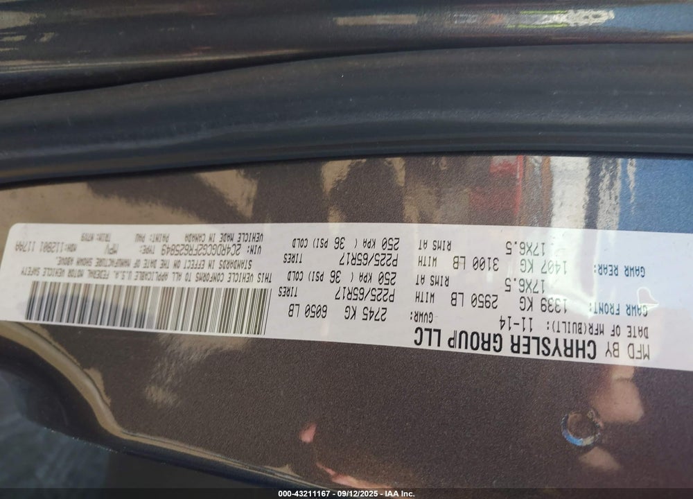 2015 DODGE GRAND CARAVAN SXT VIN: 2C4RDGCG2FR625849