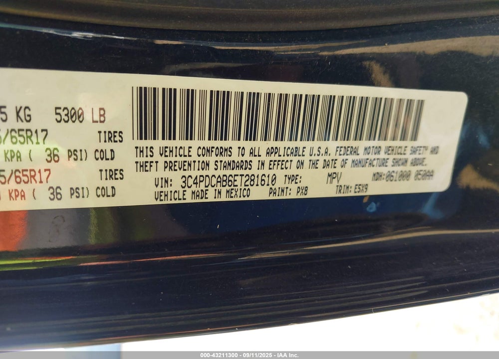 2014 DODGE JOURNEY VIN: 3C4PDCAB6ET281610