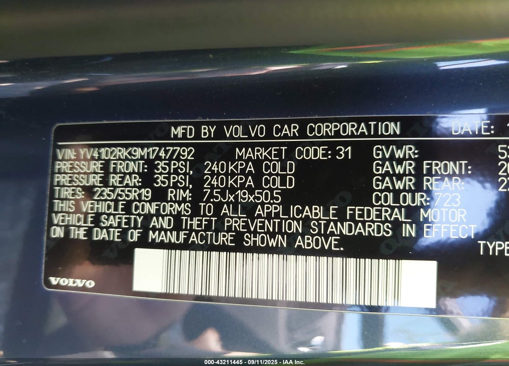 2021 VOLVO XC60 VIN: YV4102RK9M1747792