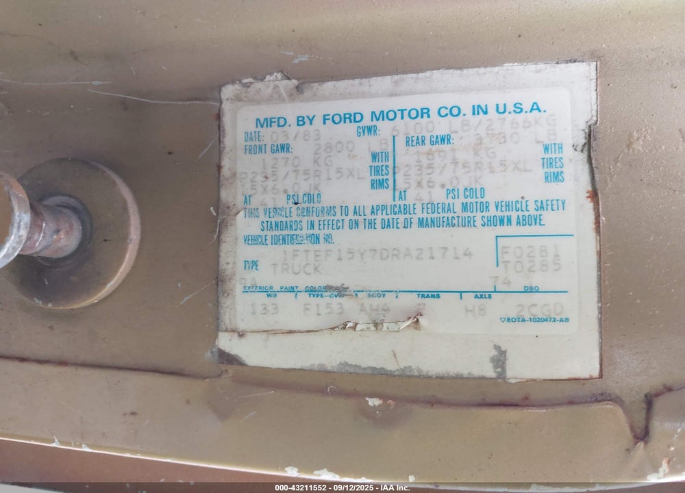 1983 FORD F150 VIN: 1FTEF15Y7DRA21714