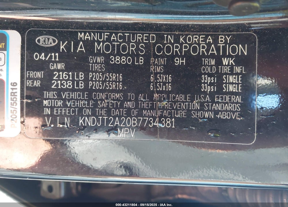 2011 KIA SOUL VIN: KNDJT2A20B7734381