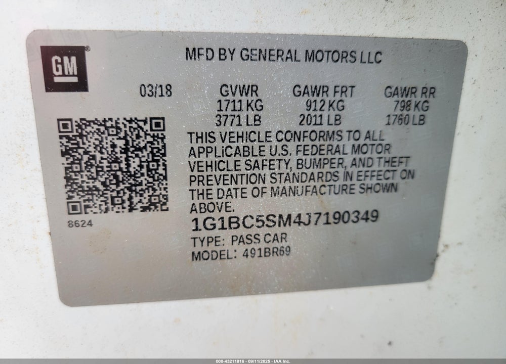 2018 CHEVROLET CRUZE VIN: 1G1BC5SM4J7190349