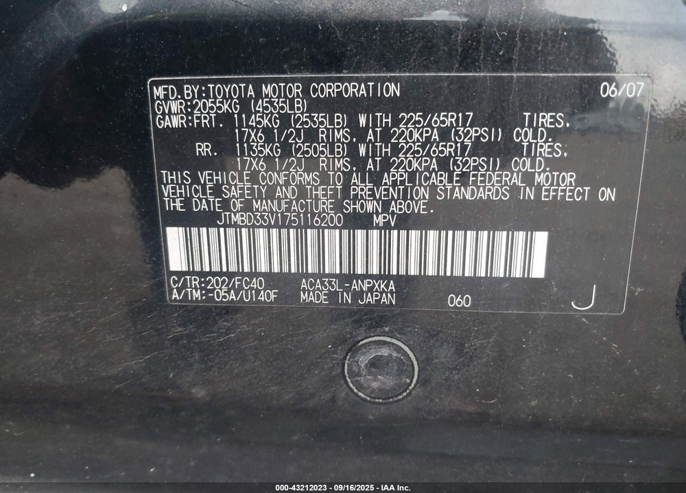 2007 TOYOTA RAV4 VIN: JTMBD33V175116200