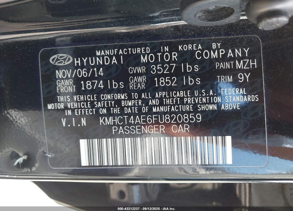 2015 HYUNDAI ACCENT GLS VIN: KMHCT4AE6FU820859