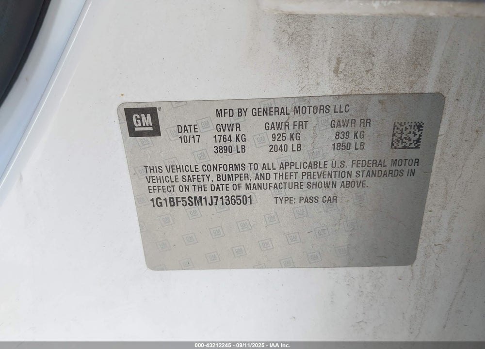 2018 CHEVROLET CRUZE VIN: 1G1BF5SM1J7136501