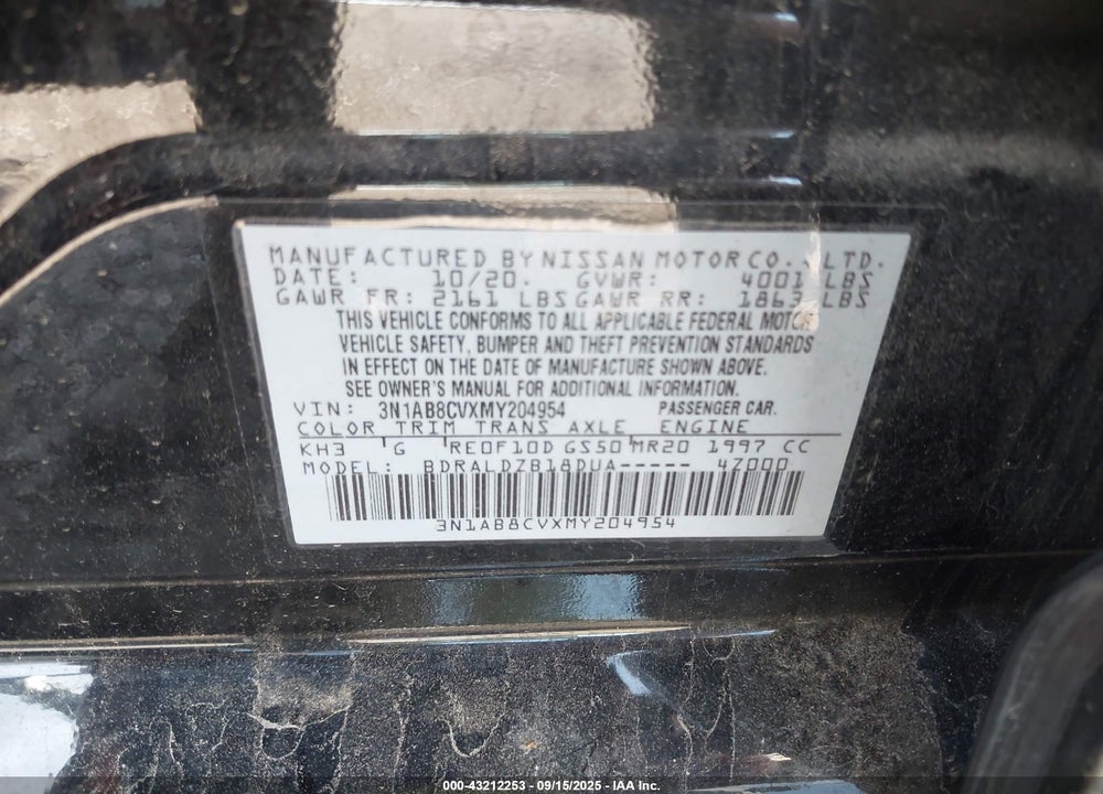 2021 NISSAN SENTRA VIN: 3N1AB8CVXMY204954