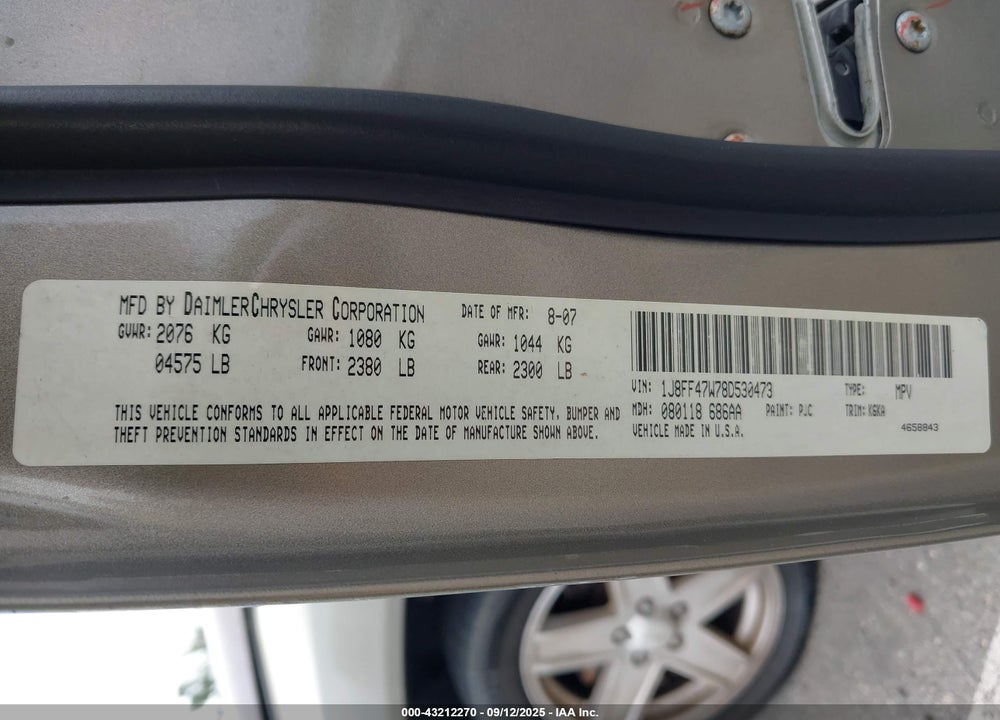 2008 JEEP COMPASS SPORT VIN: 1J8FF47W78D530473