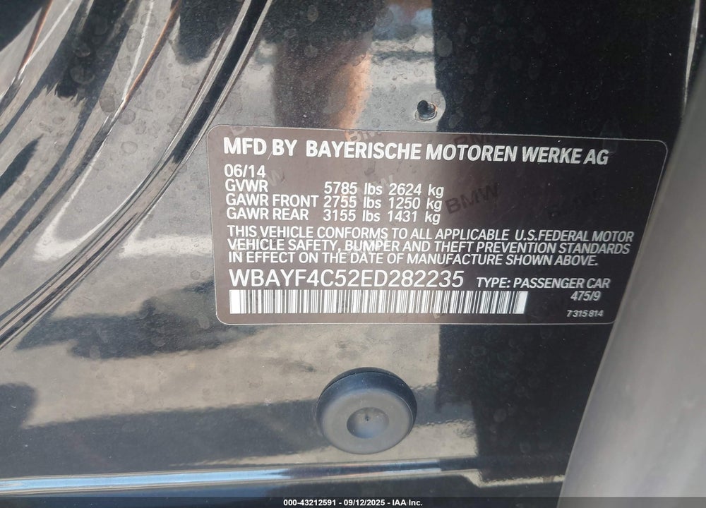 2014 BMW 7 SERIES VIN: WBAYF4C52ED282235