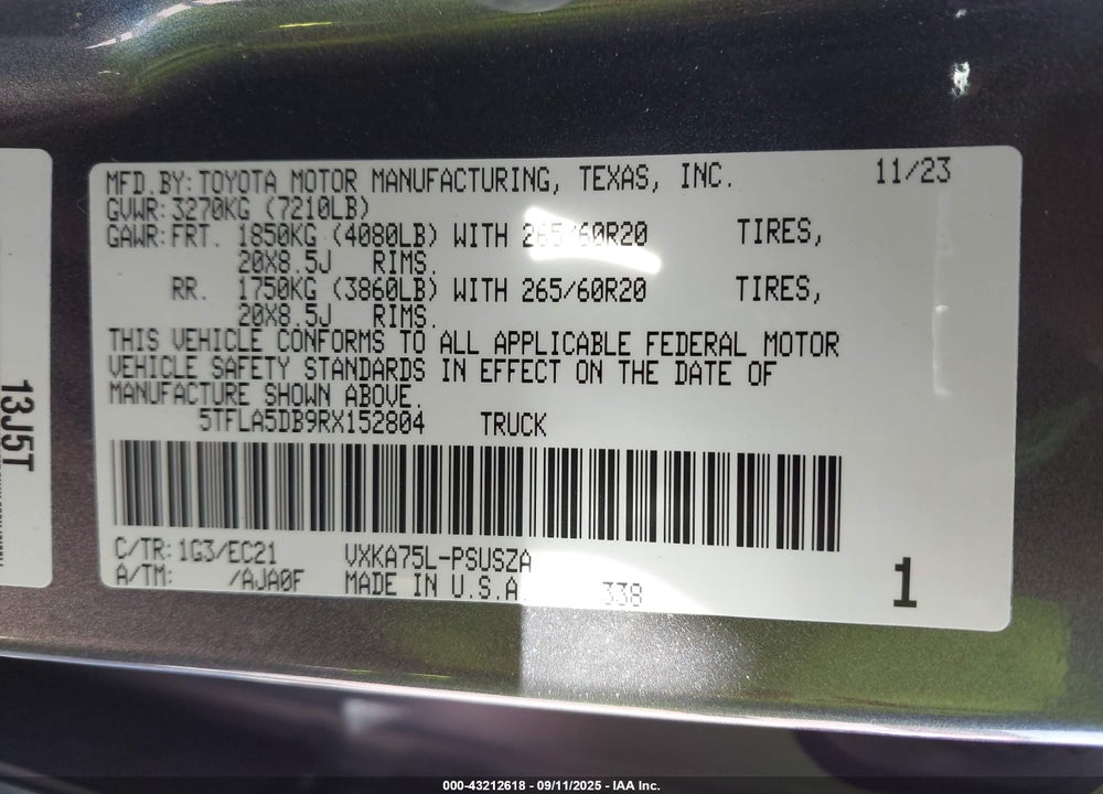 2024 TOYOTA TUNDRA VIN: 5TFLA5DB9RX152804