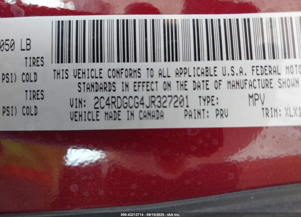 2018 DODGE GRAND CARAVAN VIN: 2C4RDGCG4JR327201