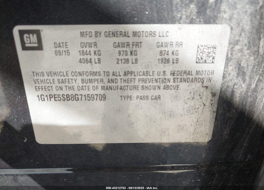 2016 CHEVROLET CRUZE LIMITED VIN: 1G1PE5SB8G7159709