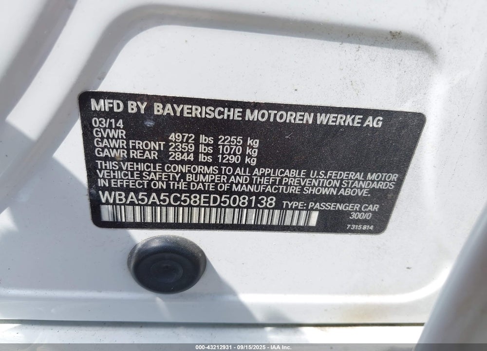 2014 BMW 528I VIN: WBA5A5C58ED508138