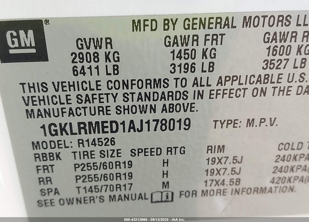 2010 GMC ACADIA SLT-1 VIN: 1GKLRMED1AJ178019