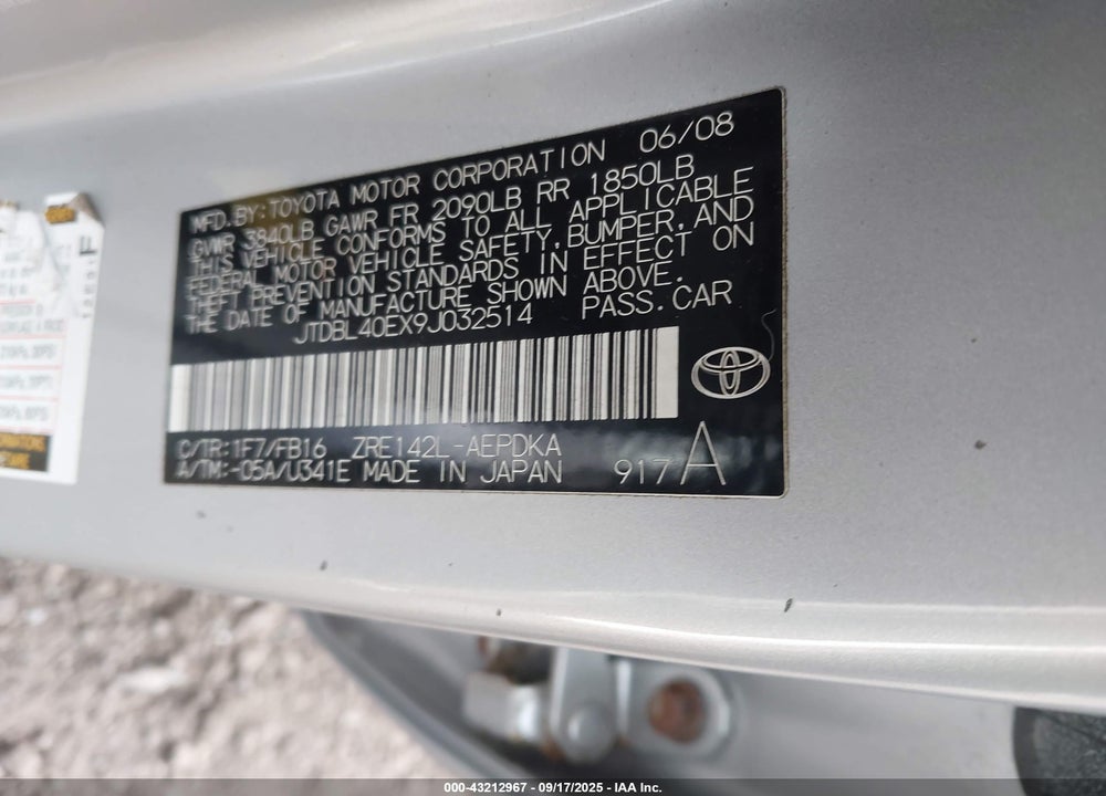2009 TOYOTA COROLLA VIN: JTDBL40EX9J032514