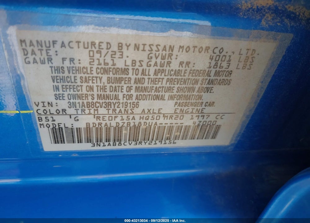 2024 NISSAN SENTRA SV XTRONIC CVT VIN: 3N1AB8CV3RY219156
