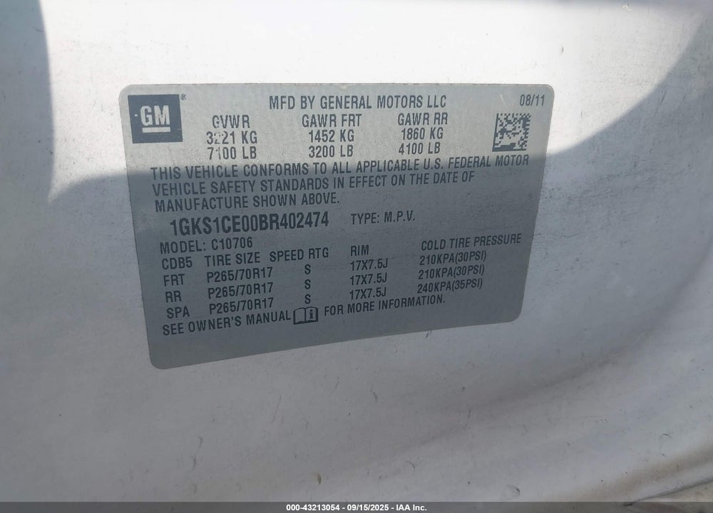 2011 GMC YUKON VIN: 1GKS1CE00BR402474