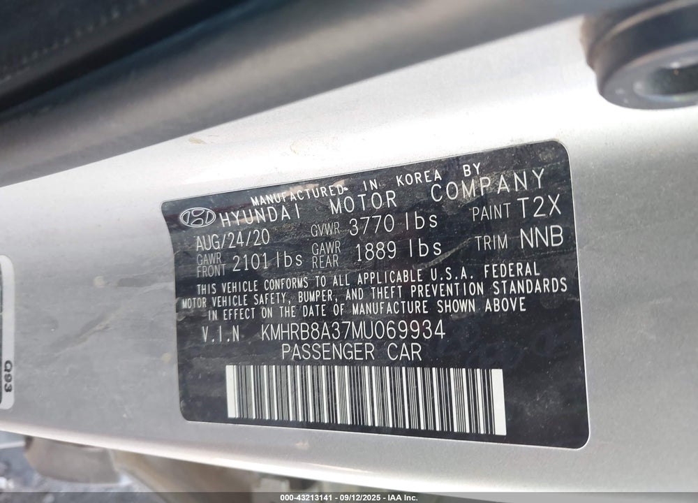 2021 HYUNDAI VENUE SE VIN: KMHRB8A37MU069934