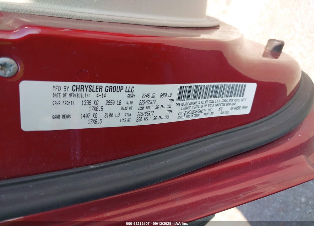 2014 CHRYSLER TOWN & COUNTRY TOURING VIN: 2C4RC1BG4ER340117