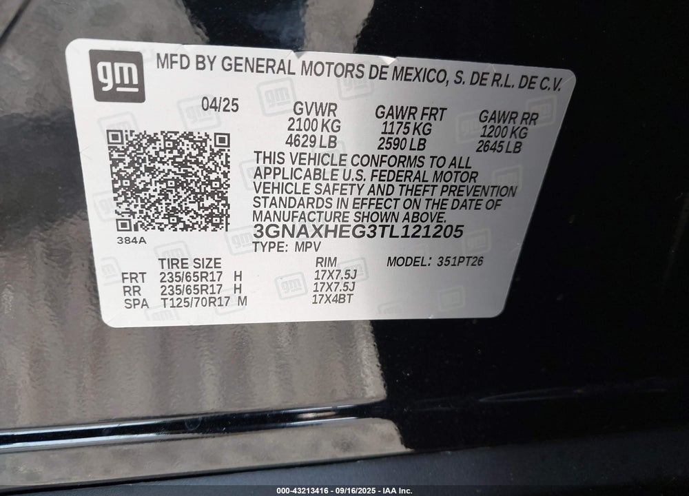 2026 CHEVROLET EQUINOX VIN: 3GNAXHEG3TL121205