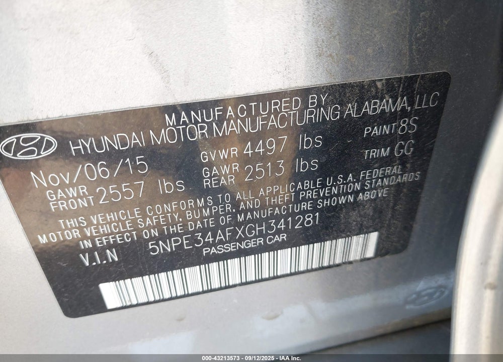 2016 HYUNDAI SONATA VIN: 5NPE34AFXGH341281