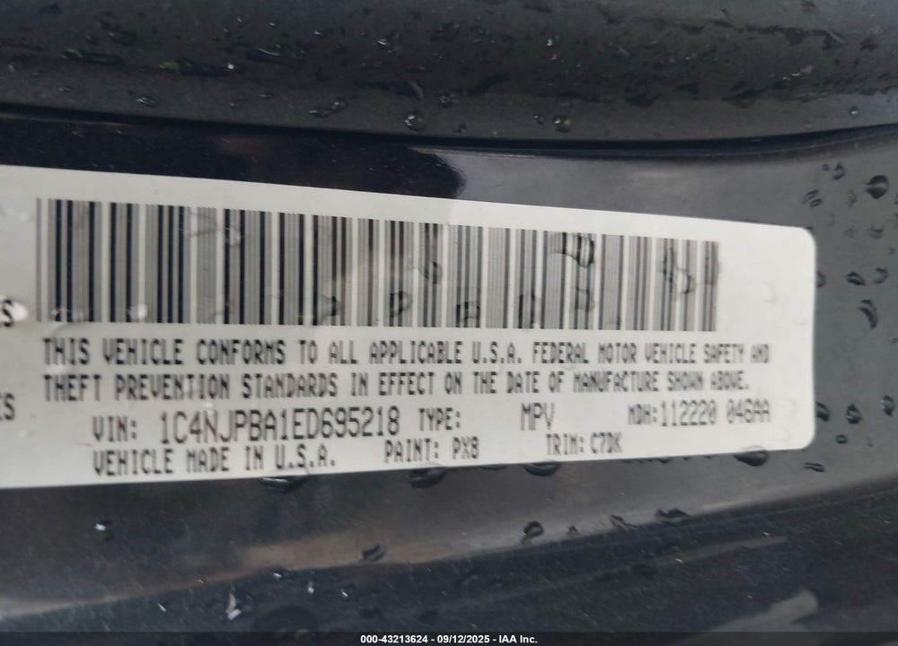 2014 JEEP PATRIOT SPORT VIN: 1C4NJPBA1ED695218