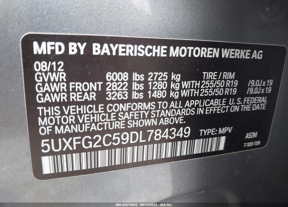 2013 BMW X6 VIN: 5UXFG2C59DL784349