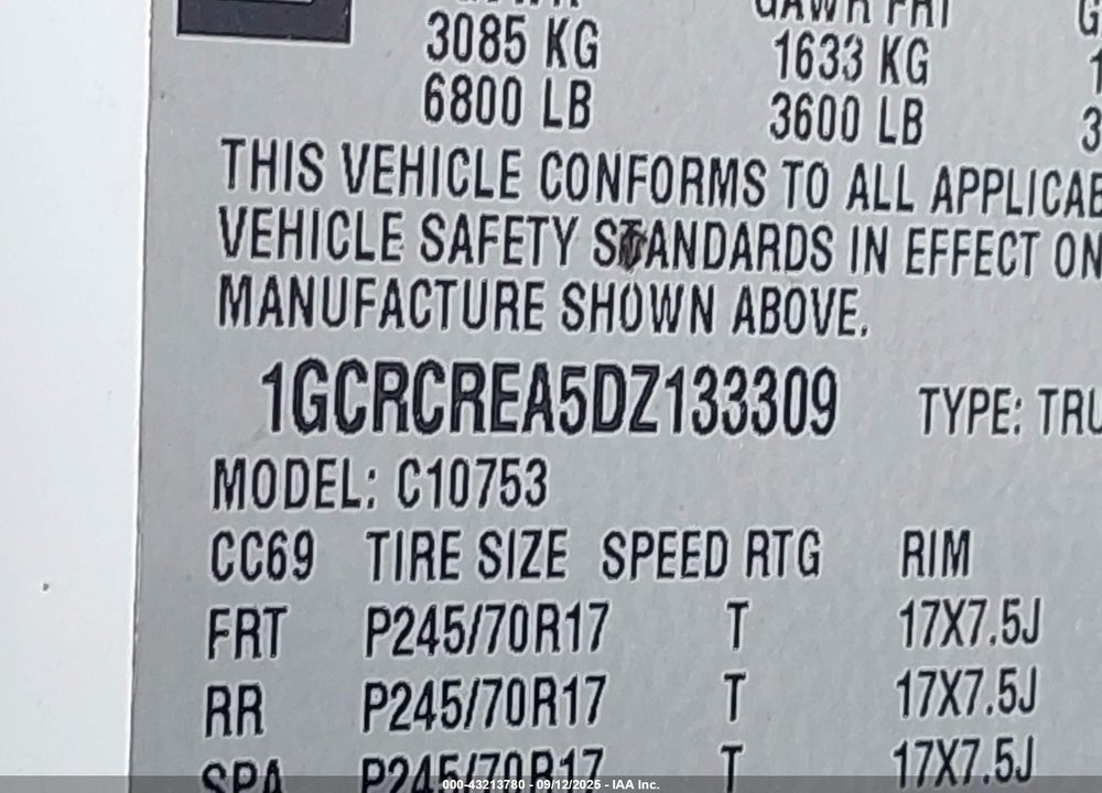 2013 CHEVROLET SILVERADO 1500 VIN: 1GCRCREA5DZ133309