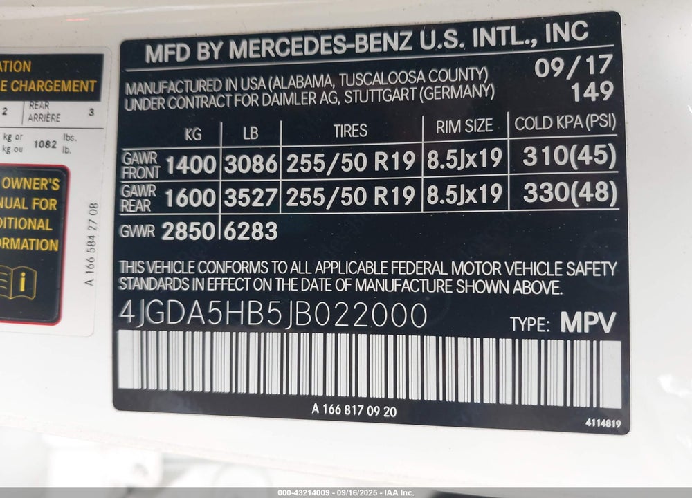 2018 MERCEDES-BENZ GLE CLASS VIN: 4JGDA5HB5JB022000