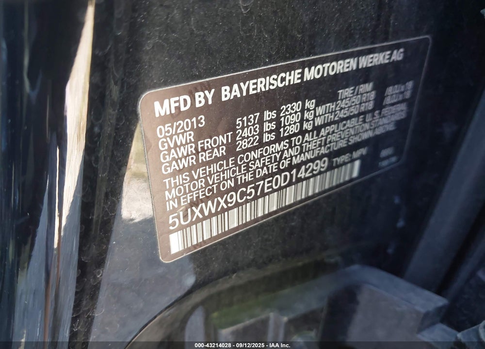2014 BMW X3 XDRIVE28I VIN: 5UXWX9C57E0D14299