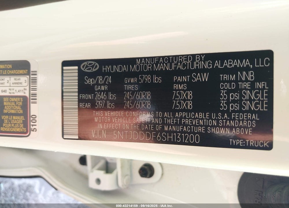 2025 HYUNDAI SANTA CRUZ XRT VIN: 5NTJDDDF6SH131200