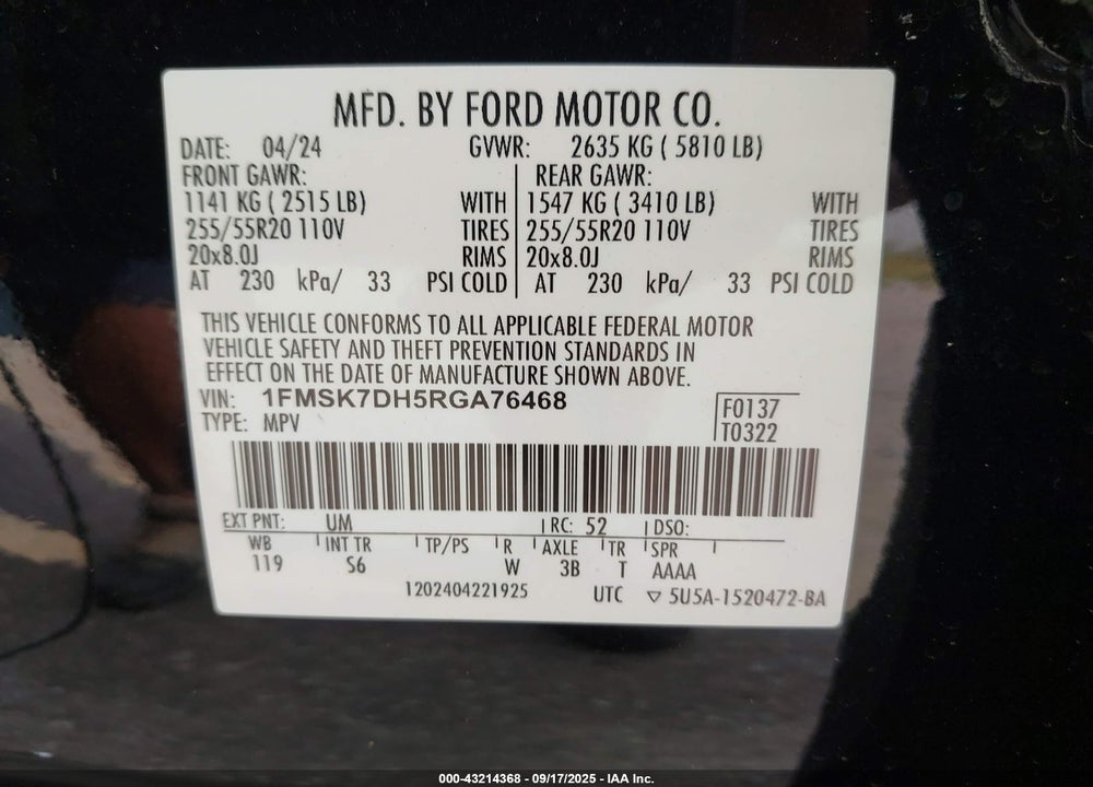 2024 FORD EXPLORER XLT VIN: 1FMSK7DH5RGA76468