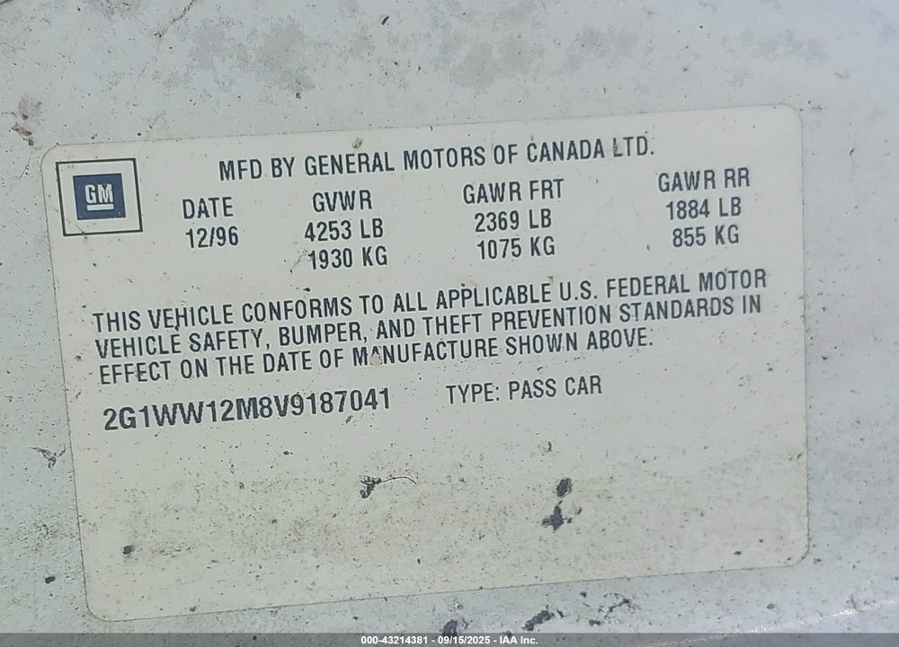 1997 CHEVROLET MONTE CARLO LS VIN: 2G1WW12M8V9187041