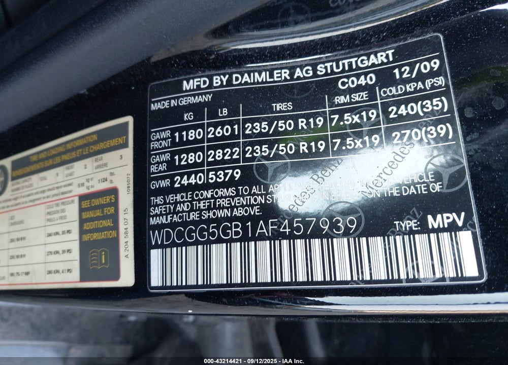 2010 MERCEDES-BENZ GLK-CLASS VIN: WDCGG5GB1AF457939