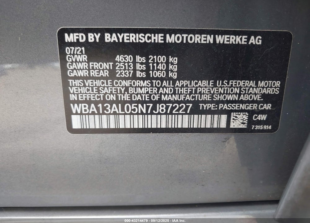 2022 BMW M235I VIN: WBA13AL05N7J87227