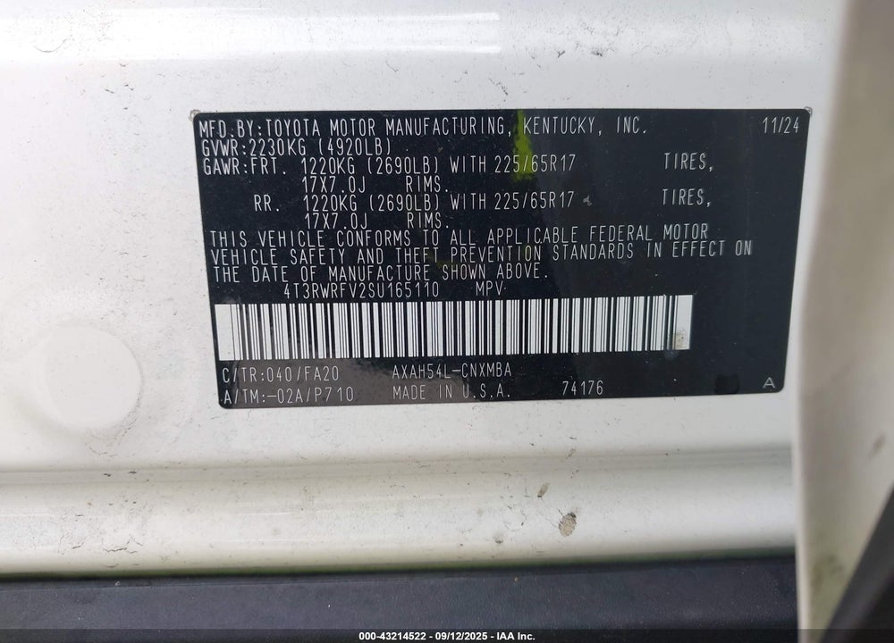 2025 TOYOTA RAV4 HYBRID VIN: 4T3RWRFV2SU165110