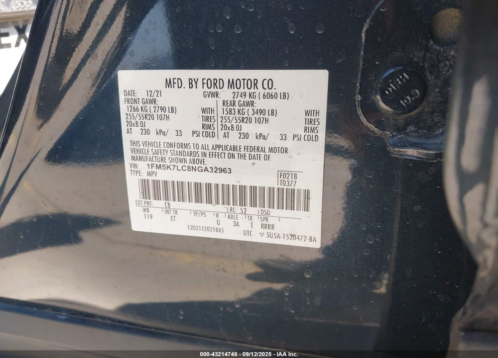 2022 FORD EXPLORER VIN: 1FM5K7LC8NGA32963