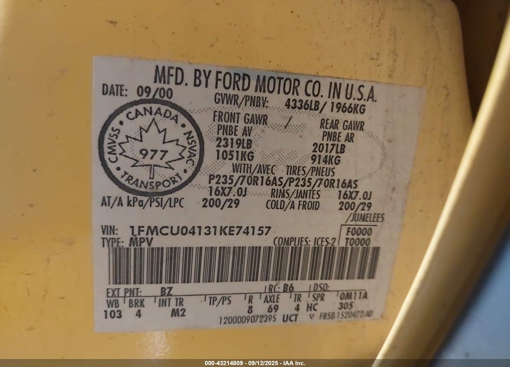 2001 FORD ESCAPE XLT VIN: 1FMCU04131KE74157
