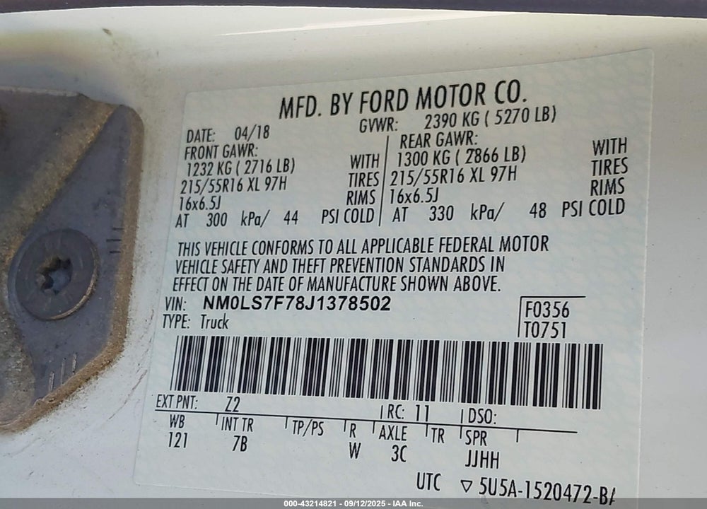 2018 FORD TRANSIT CONNECT XLT VIN: NM0LS7F78J1378502