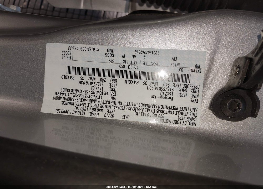 2014 FORD FOCUS VIN: 1FADP3F2XEL114476