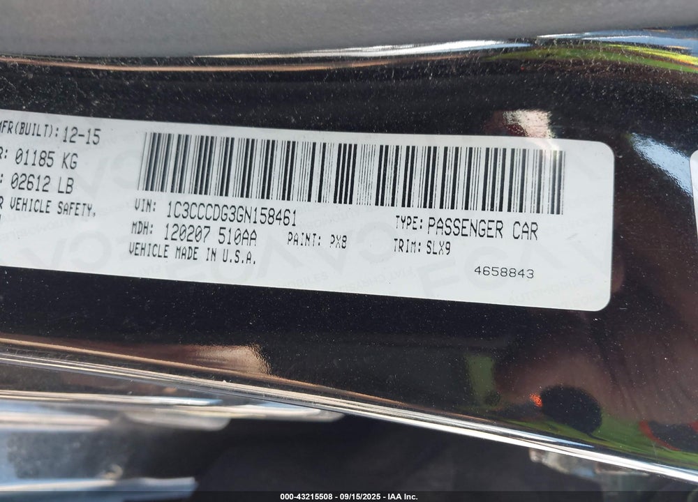 2016 CHRYSLER 200 VIN: 1C3CCCDG3GN158461
