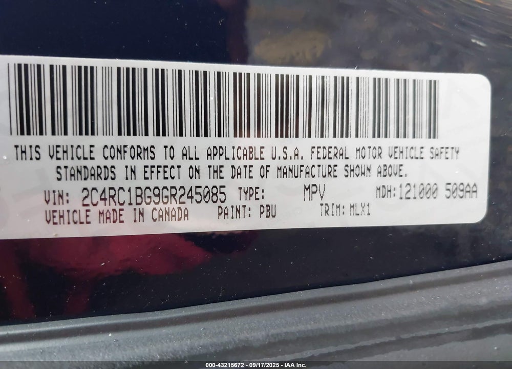 2016 CHRYSLER TOWN & COUNTRY TOURING VIN: 2C4RC1BG9GR245085