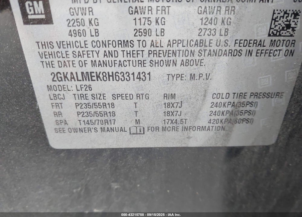 2017 GMC TERRAIN VIN: 2GKALMEK8H6331431