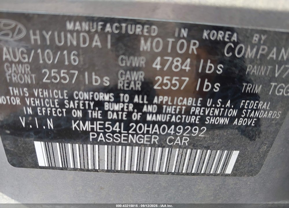 2017 HYUNDAI SONATA PLUG-IN HYBRID LIMITED VIN: KMHE54L20HA049292