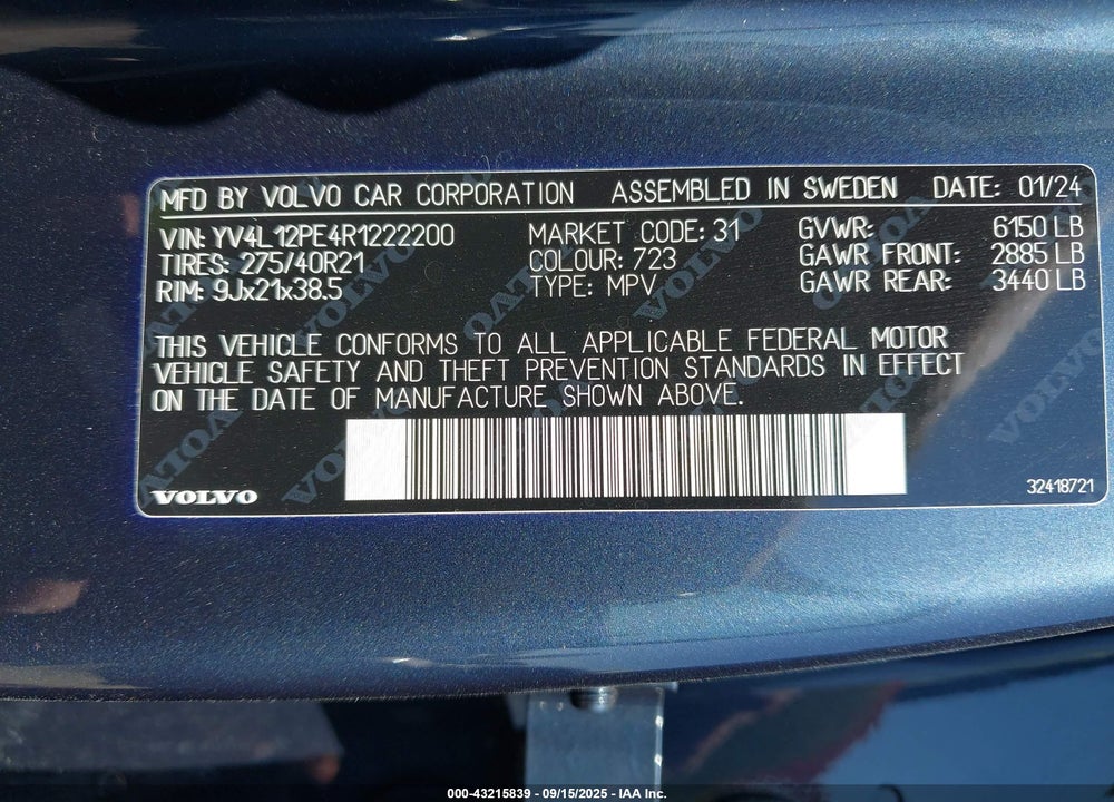 2024 VOLVO XC90 VIN: YV4L12PE4R1222200