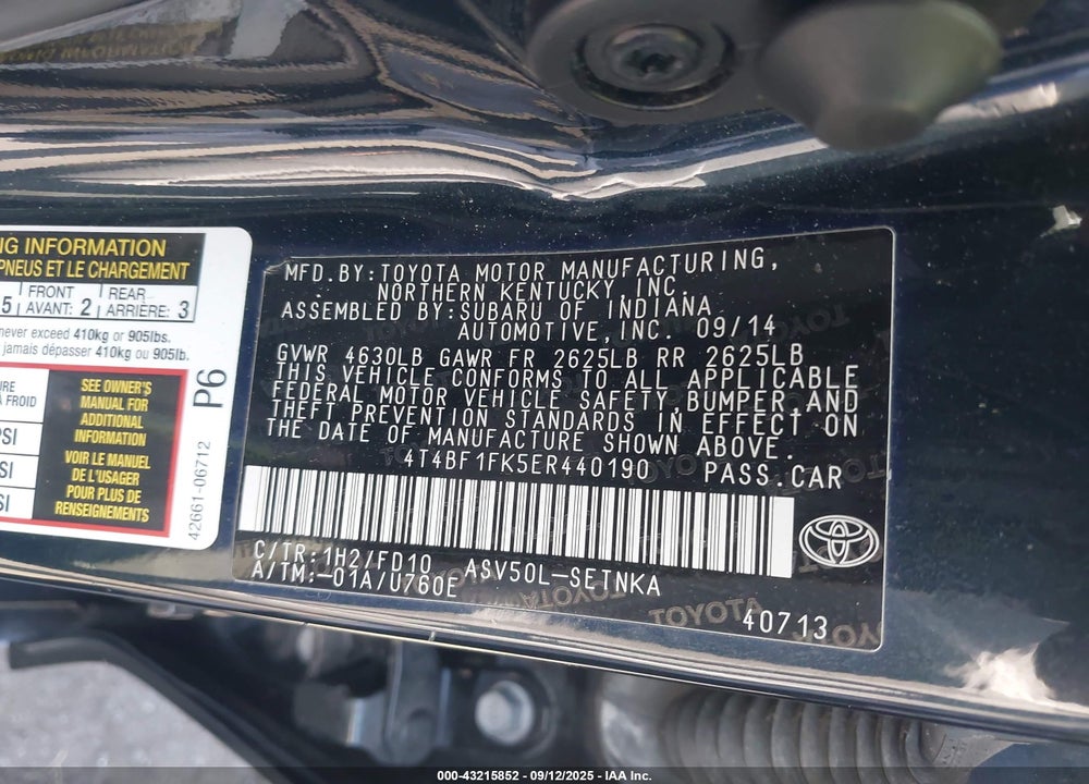 2014 TOYOTA CAMRY LE VIN: 4T4BF1FK5ER440190