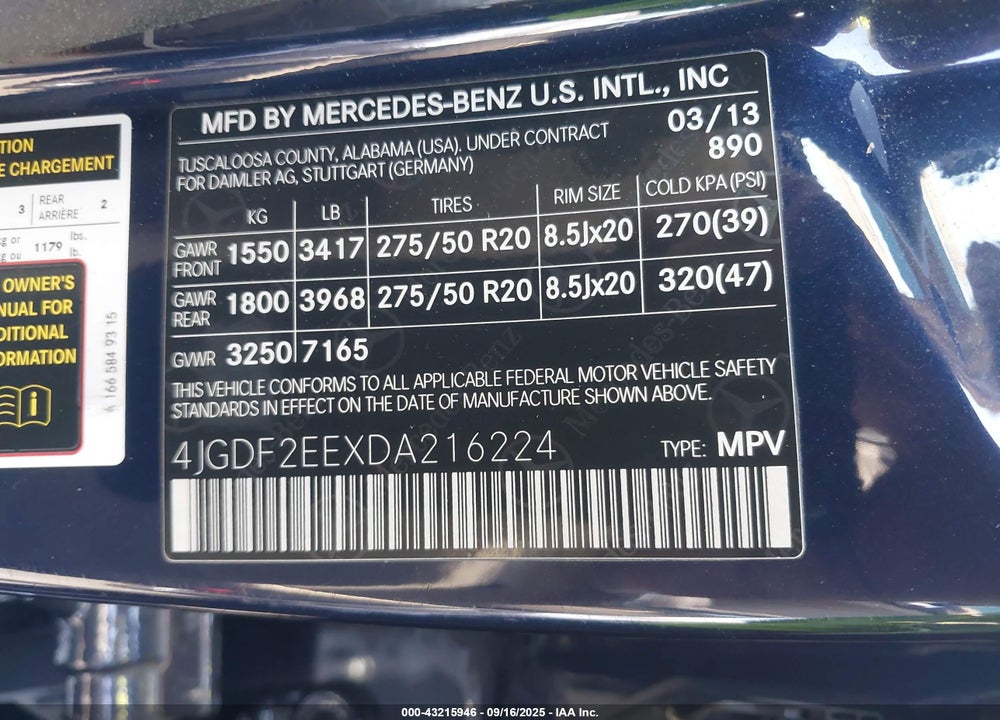 2013 MERCEDES-BENZ GL 350 BLUETEC 4MATIC VIN: 4JGDF2EEXDA216224