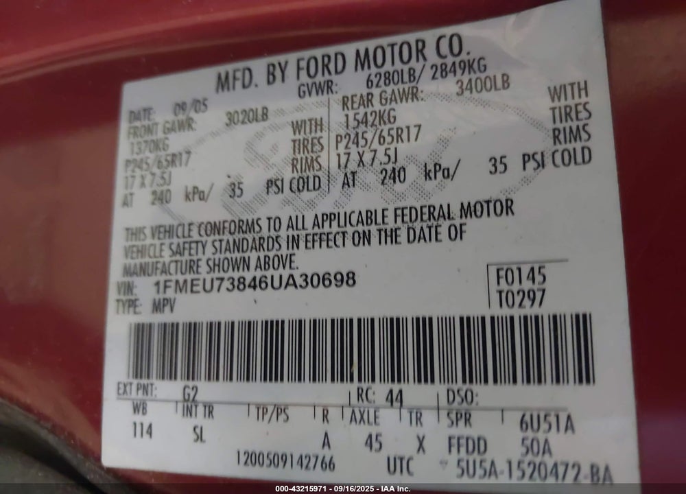 2006 FORD EXPLORER XLT VIN: 1FMEU73846UA30698